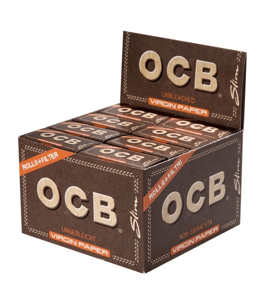 OCB Unbleached Virgin Slim Rolls + Tips – Karton (24 x Packungen)