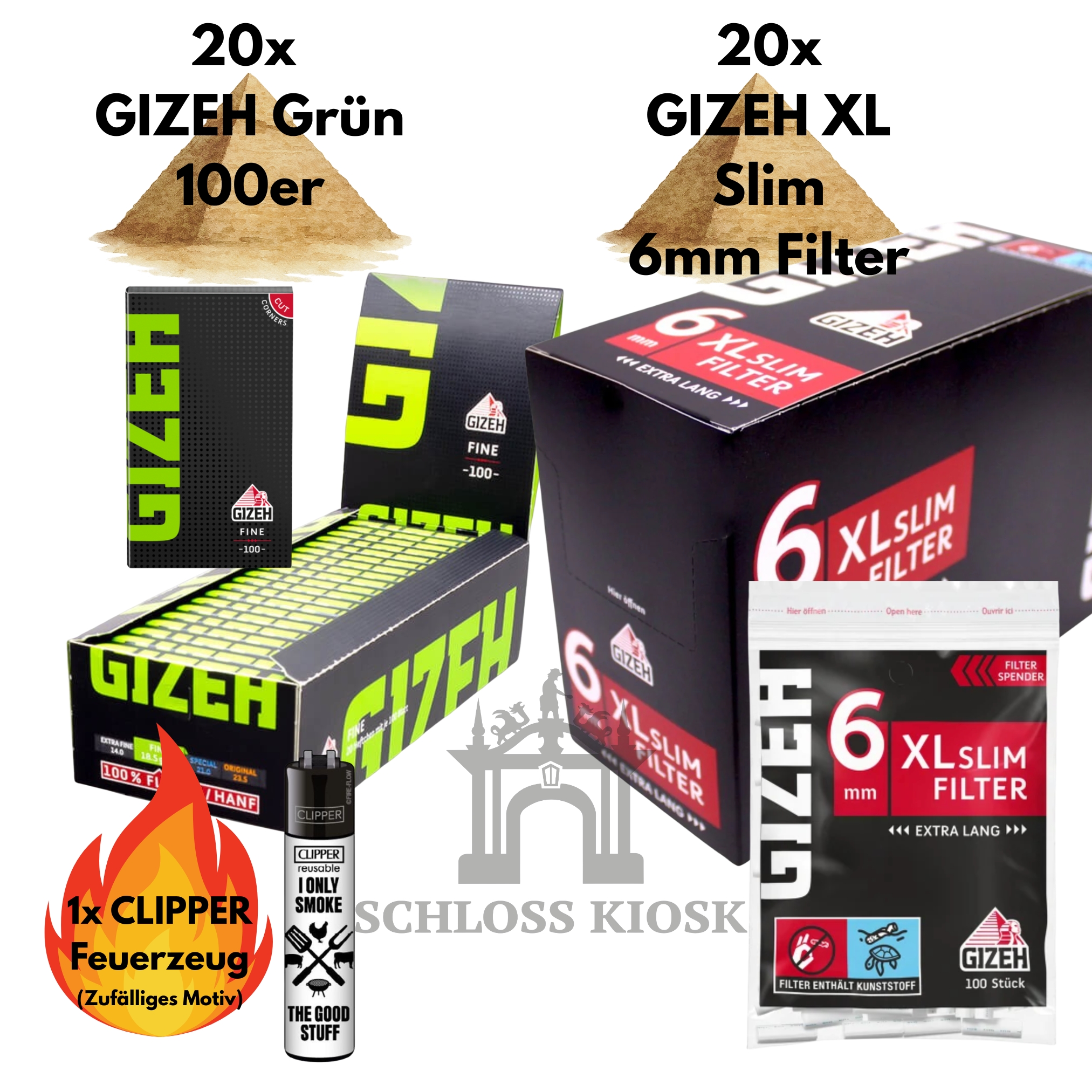 Gizeh Grün + XL Slimfilter +Clipper