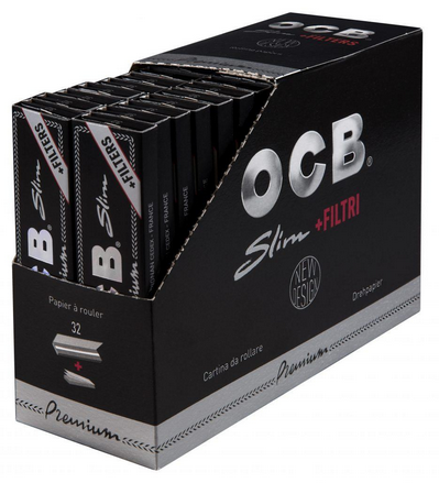 OCB Schwarz Premium Long Slim + Tips (Karton) – 32 Stück