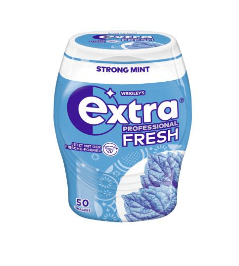 Wrigleys Extra Strong Mint Dose, Kaugummi 50 Stück kaufen, Extra Professional Strong Mint 50er, zuckerfreier Kaugummi Dose, Mundhygiene Kaugummi, starker Minz Kaugummi Vorrat